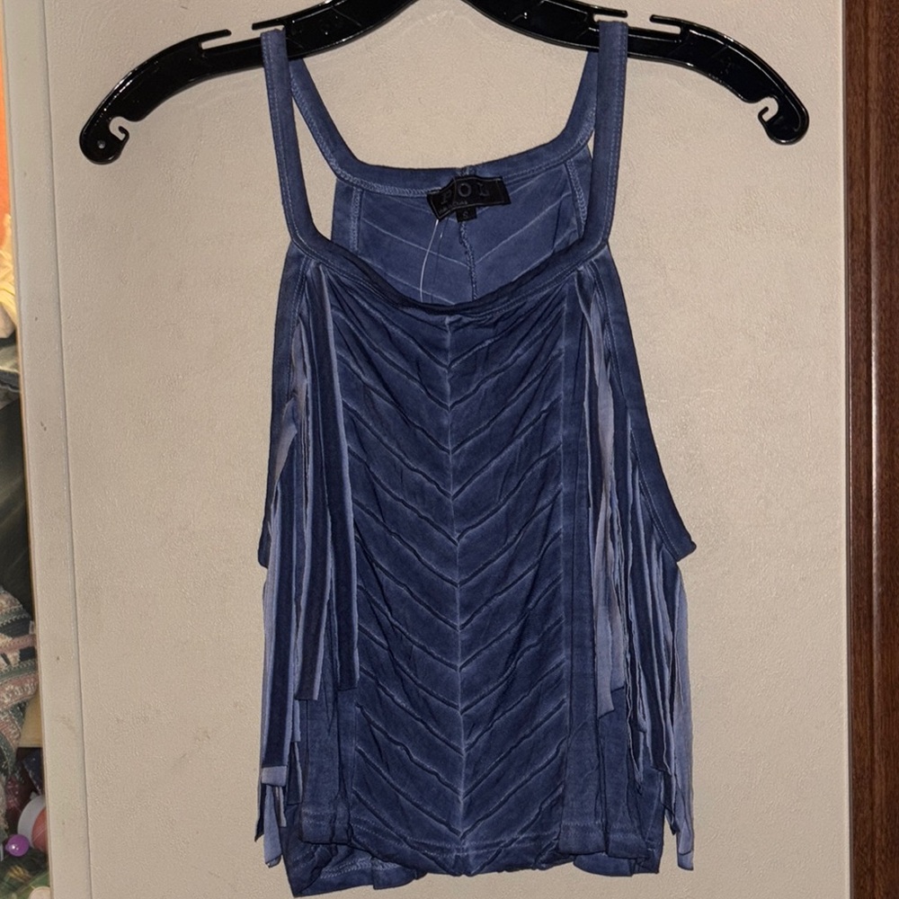 POL Blue Fringe Sleeveless Tank Top NEW